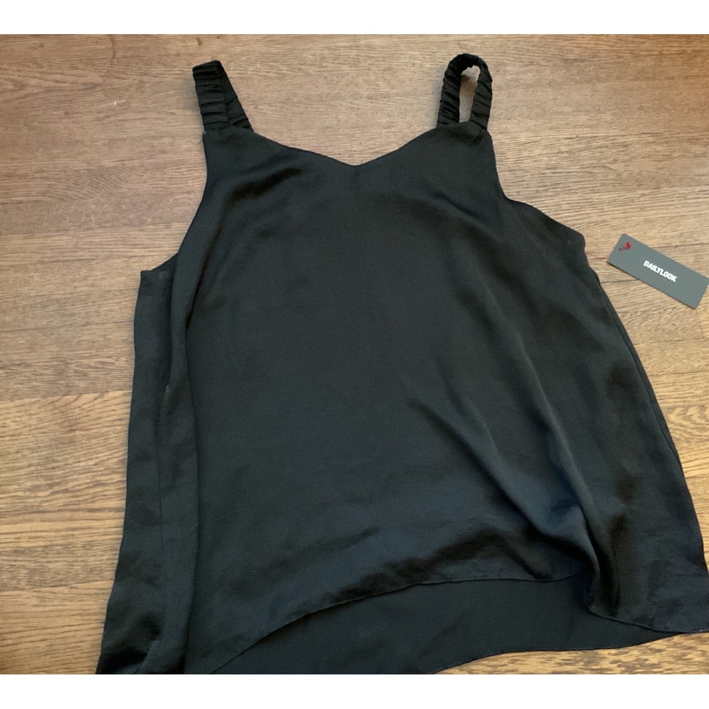 Cotton Bleu Dailylook Black‎ Ruched Strap V-Neck Camisole Tank Top XL NWT